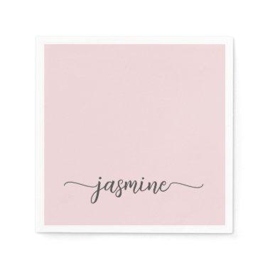 Girly Minimalist Simple Blush Pink Monogram Script Napkins