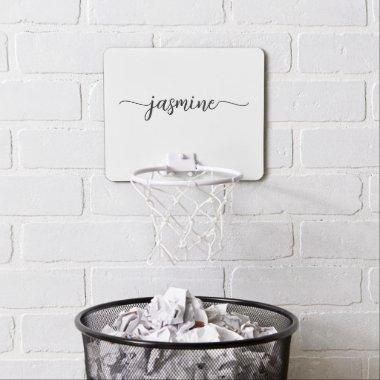 Girly Minimalist White Monogram Name Calligraphy Mini Basketball Hoop