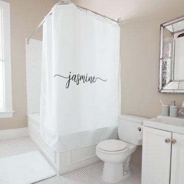 Girly Minimalist White Monogram Name Script Shower Curtain