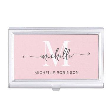 Girly Modern Blush Monogram Name Script Business Invitations Case