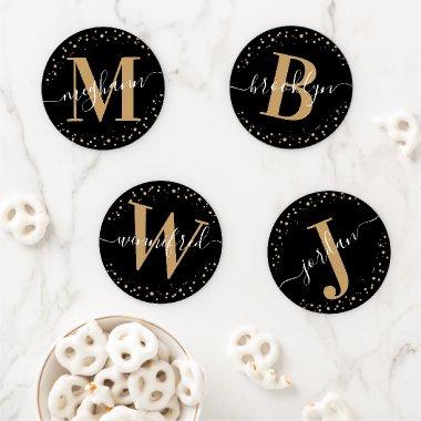 Girly Modern Gold Black Name Script Monogrammed C Coaster Set