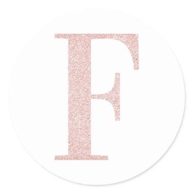 Girly Pale Rose Gold Glitter Monogram F Classic Round Sticker