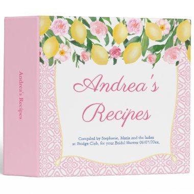 Girly Pink And White Lemons Wedding Shower Recipe 3 Ring Binder