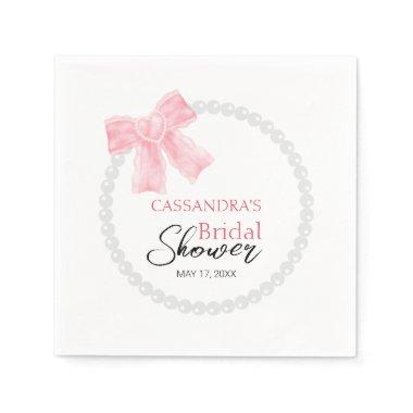 Girly Pink Bow White Circle Pearl  Napkins