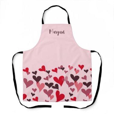 Girly Pink Cute Romantic Hearts Retro Personalized Apron