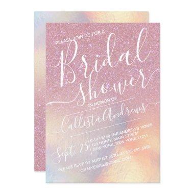 Girly Pink Faux Iridescent Glitter Bridal Shower Invitations