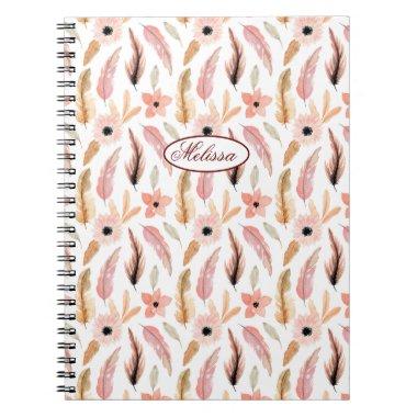 Girly Pink Floral Watercolor Pattern Name Script Notebook