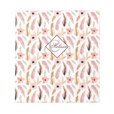 Girly Pink Floral Watercolor Pattern Name Script Notepad