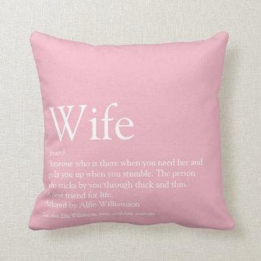 Girly Pink Fun Typographic Modern Wife Definition Throw Pillow