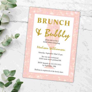 Girly Pink Glitter Champagne Brunch and Bubbly Invitations