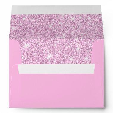 Girly Pink Glitter Modern Elegant Envelope