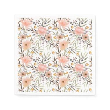 Girly Pink Peach Floral Leaves Pattern Napkins