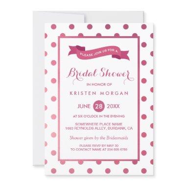 Girly Pink White Polka Dots Trendy Bridal Shower Invitations