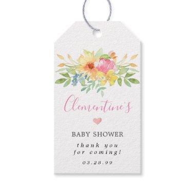 Girly Pink Yellow Floral Baby Shower Thank You Gift Tags
