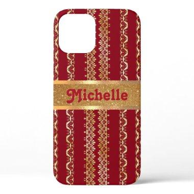 Girly Red and Gold Stripe iPhone 12 Pro Case