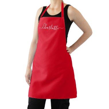 Girly red custom modern script name elegant chic apron