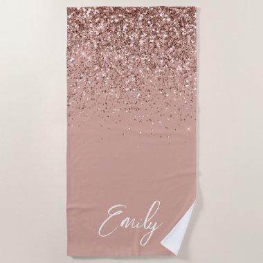 Girly Rose Gold Blush Pink Glitter Monogram Beach Beach Towel