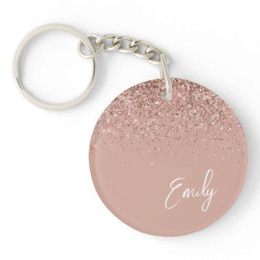 Girly Rose Gold Blush Pink Glitter Monogram Keycha Keychain
