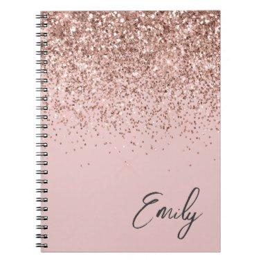 Girly Rose Gold Blush Pink Glitter Monogram Notebook