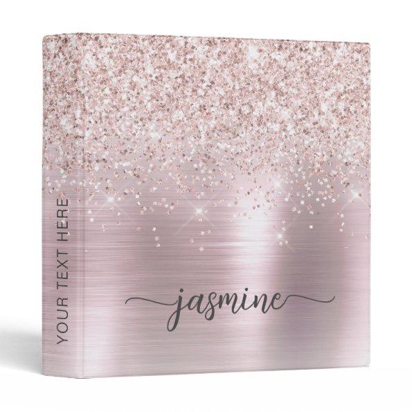 Girly Rose Gold Glitter Signature Name Script 3 Ri 3 Ring Binder