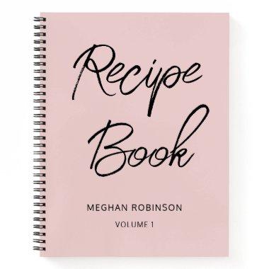 Girly Script Personalized Cookbook Blush Recipe No Notebook