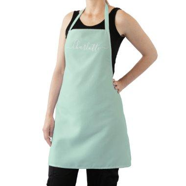 Girly seafoam mint green custom script name chic apron