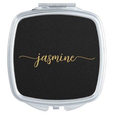 Girly Simple Black Gold Personalized Monogram Compact Mirror