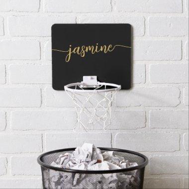 Girly Simple Black Gold Personalized Monogram Mini Basketball Hoop