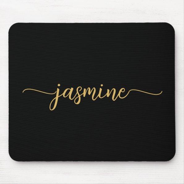 Girly Simple Black Gold Personalized Monogram Mouse Pad