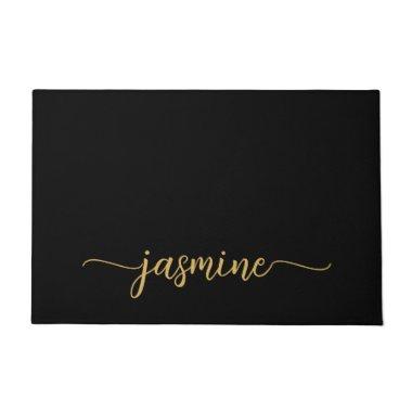 Girly Simple Black Gold Personalized Monogram Name Doormat
