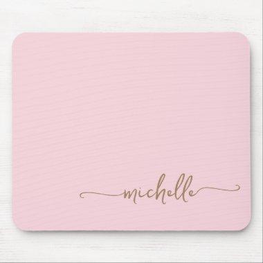 Girly Simple Blush Pink and Gold Monogram Name Mouse Pad