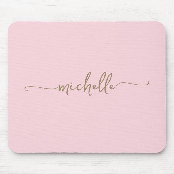 Girly Simple Blush Pink Custom Gold Monogram Name Mouse Pad