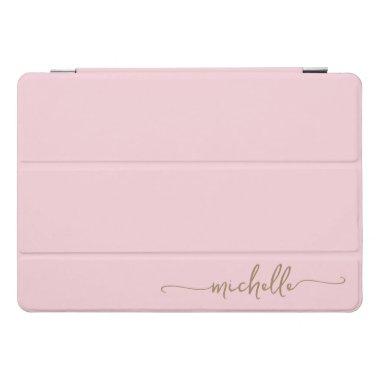 Girly Simple Blush Pink Gold Monogram Name Script iPad Pro Cover