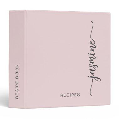 Girly Simple Blush Pink Monogram Cookbook Recipe 3 Ring Binder