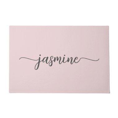 Girly Simple Blush Pink Personalized Monogram Name Doormat