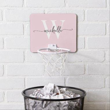 Girly Simple Modern Monogram Name Blush Pink Mini Basketball Hoop