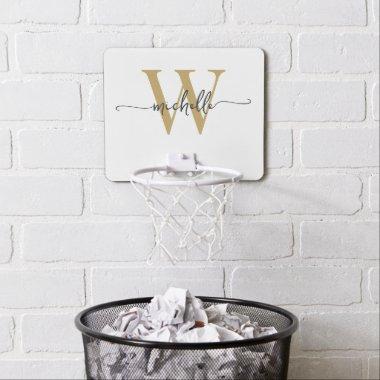 Girly Simple Modern Monogram Name White Gold Mini Basketball Hoop
