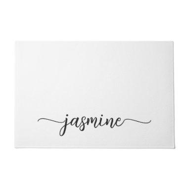 Girly Simple White Custom Monogram Name Script Doormat