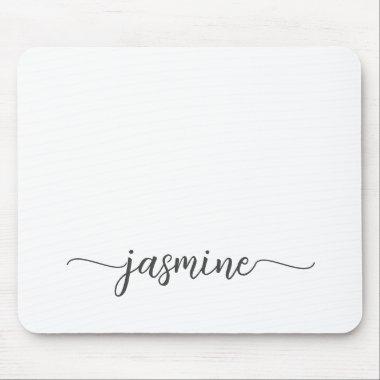 Girly Simple White Personalized Monogram Name Mouse Pad
