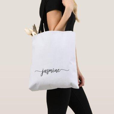 Girly Simple White Personalized Monogram Name Tote Bag