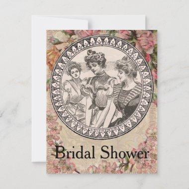 Girly Vintage Bridal Shower Invitations Flowers