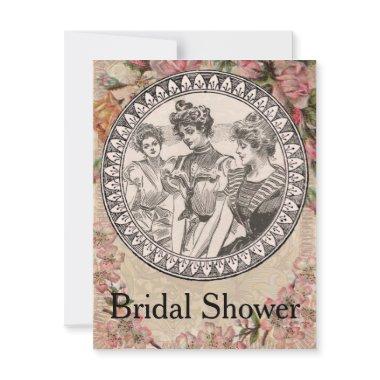 Girly Vintage Bridal Shower Invitations Flowers