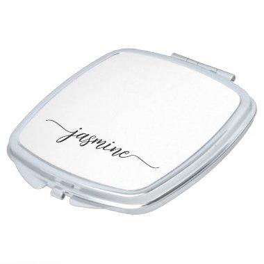 Girly White Personalized Calligraphy Monogram Name Compact Mirror