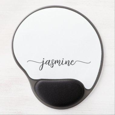 Girly White Simple Monogram Name Signature Gel Mouse Pad