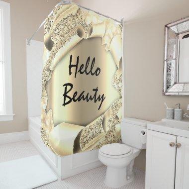 Glam 3D Frame FAUX Gold SPARK HELLO Girly Shower Curtain