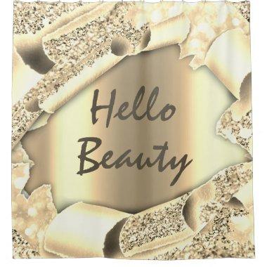 Glam 3D Frame Gold SPARK HELLO Girly Shower Curtain