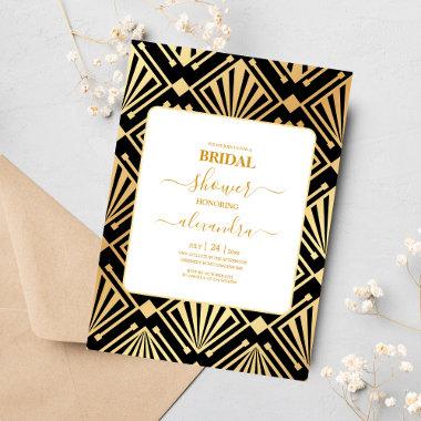 Glam Art Deco Black Gatsby 1920s Style Bridal Invitations