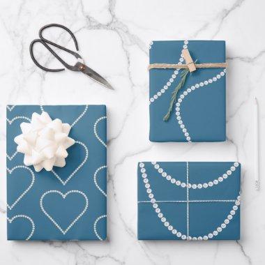Glam Blue White Pearls  Wrapping Paper Sheets