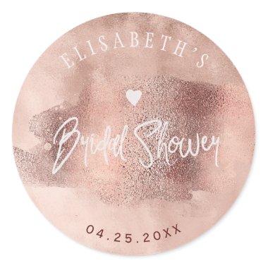 Glam blush rose gold copper glitter bridal shower classic round sticker