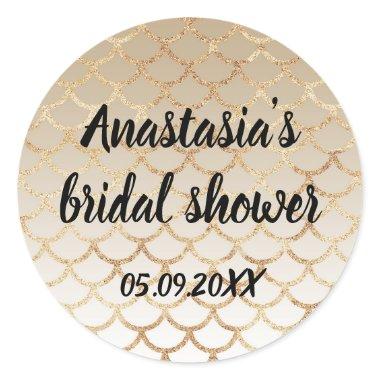 Glam Bridal Shower Gold Mermaid Glitter Sparkles Classic Round Sticker